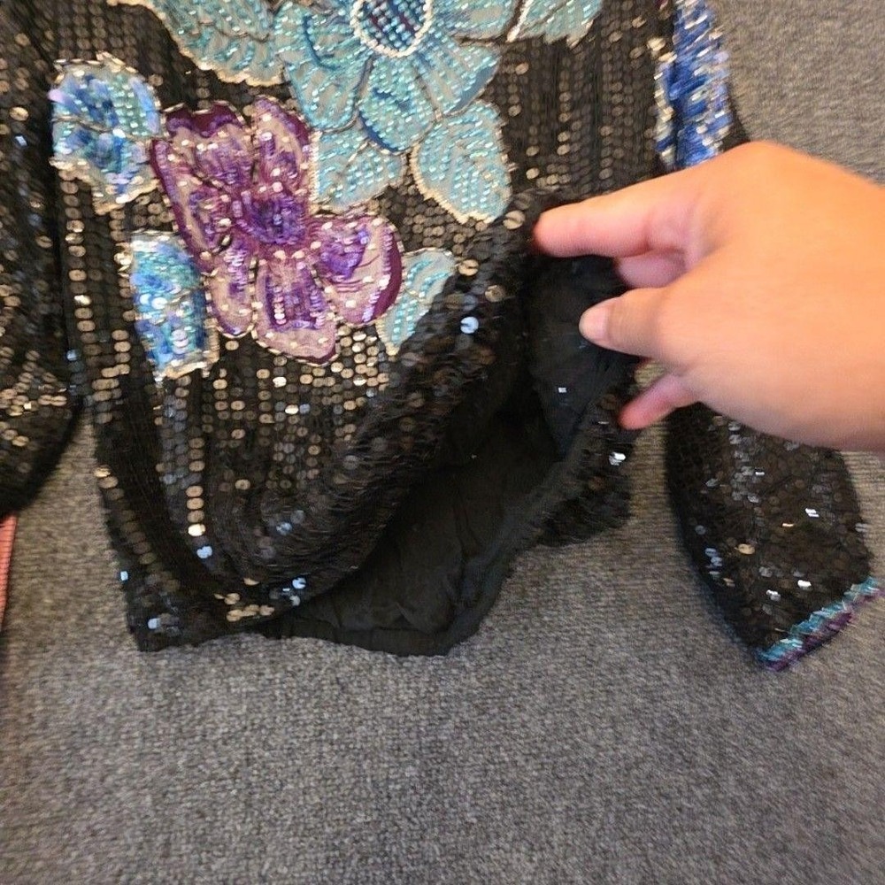 Fantasy by Lisa Kane Sequin Blouse Women's Medium Multicolor Beaded Floral Vtg View 6